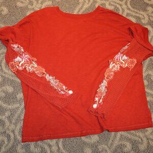 Free People Embroidered Lace Sleeve Shirt